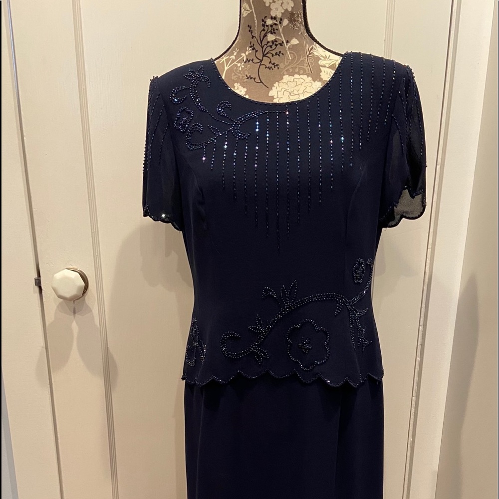 R&M Richards Beaded Navy Blue Dress